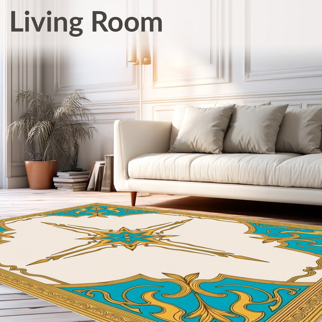 Golden Teal Art Nouveau Medallion Rug