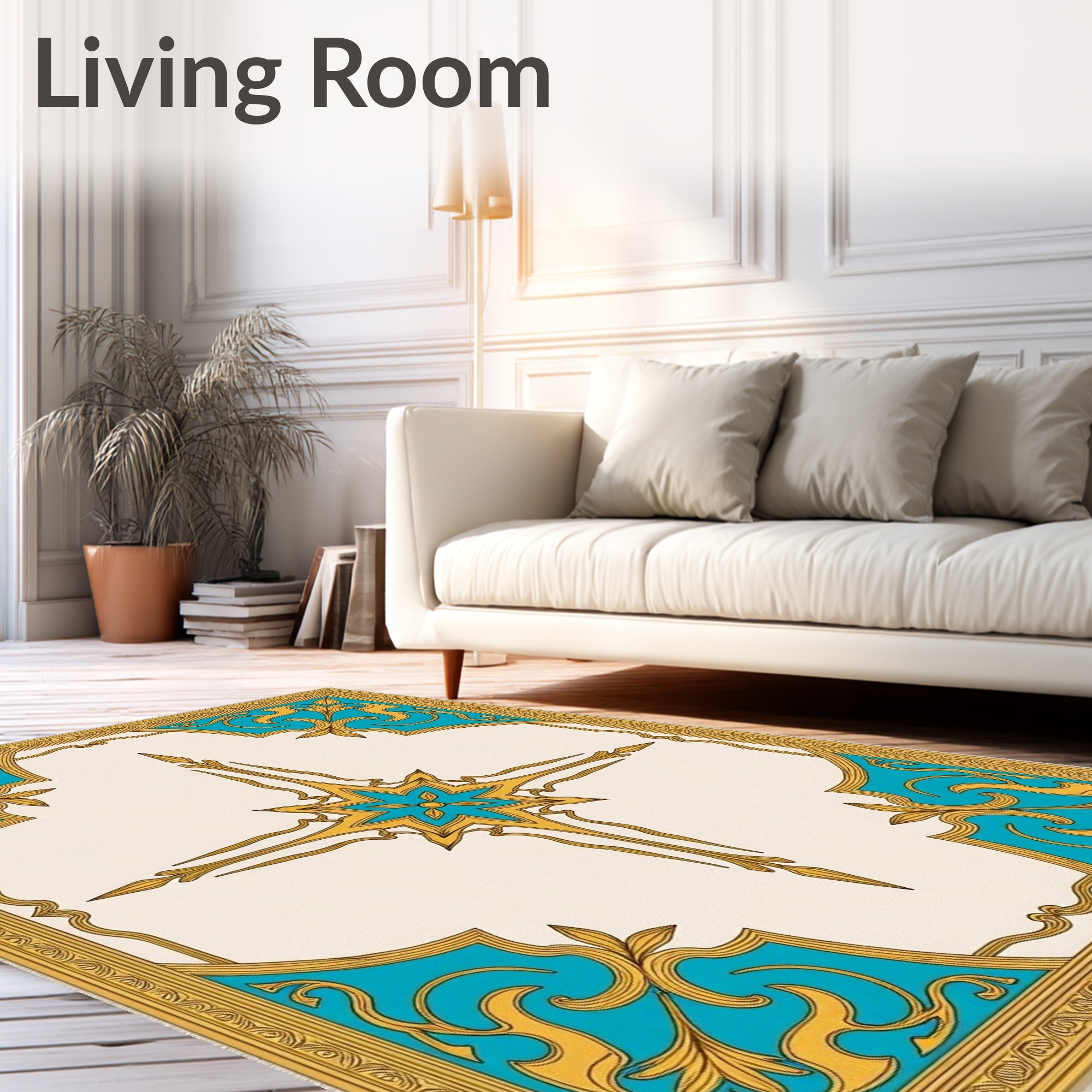 Golden Teal Art Nouveau Medallion Rug