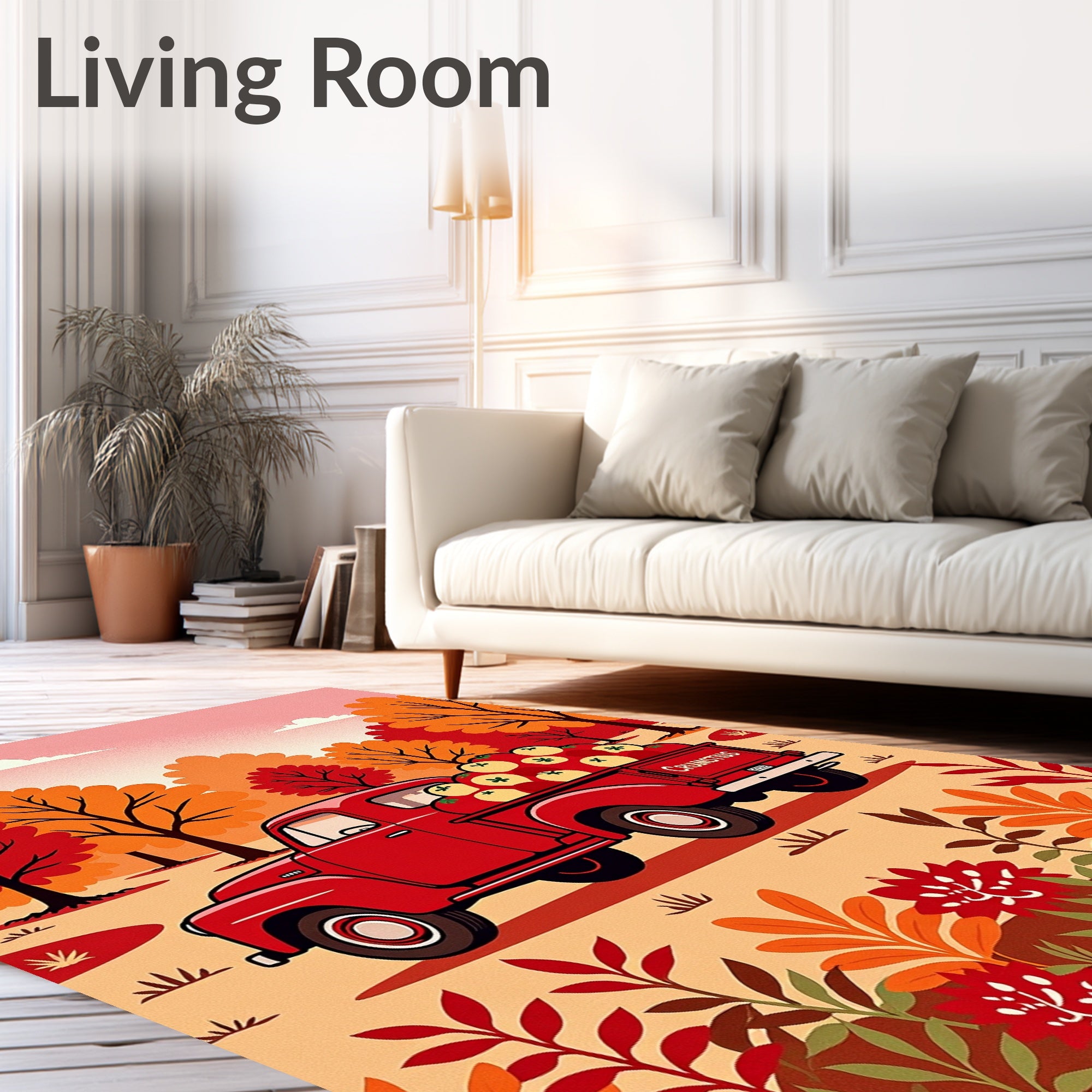 Rustic Red Truck Autumn Apples Rug