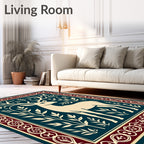 Cream Deer With Burgundy Floral Border Rug