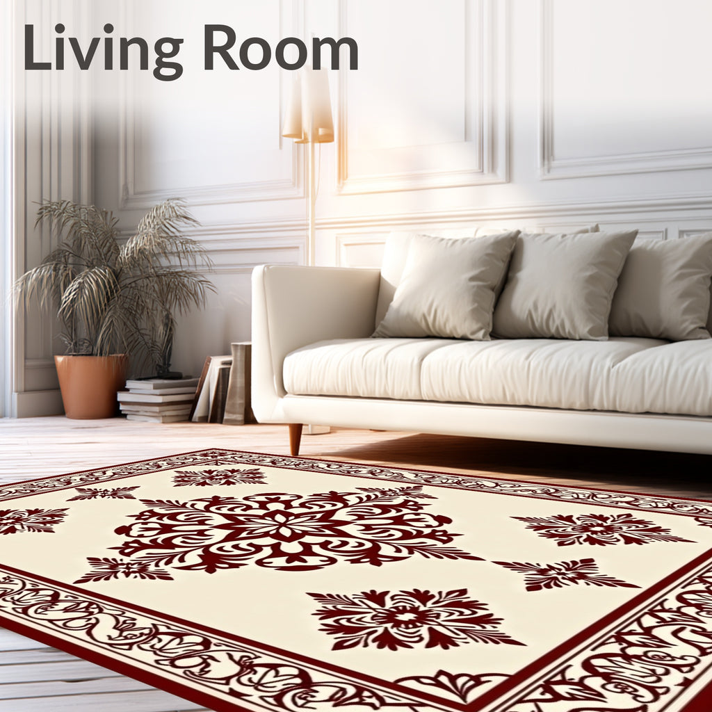 Ornate Dark Red Centerpiece Floor Covering Rug