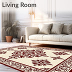 Ornate Dark Red Centerpiece Floor Covering Rug