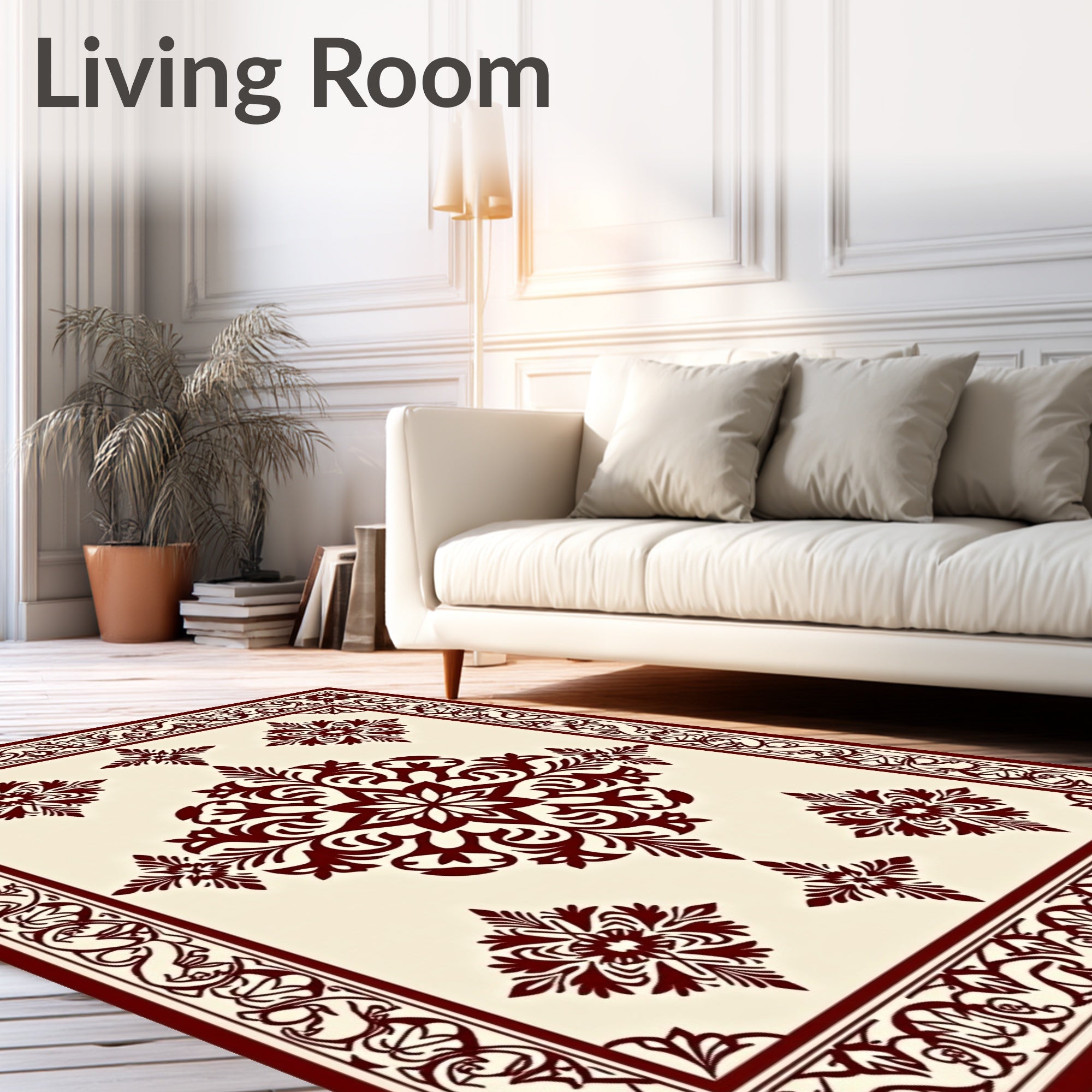 Ornate Dark Red Centerpiece Floor Covering Rug