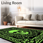 Glow In Dark Skull Floral Border Rug