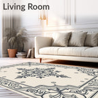 Elegant Cream Charcoal Floral Medallion Rug