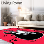 Bold Red Electric Guitar Music Notes Rug
