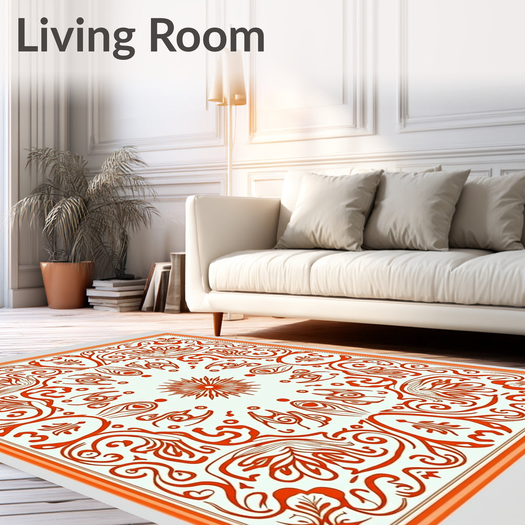 Vibrant Orange Floral Swirls Rug