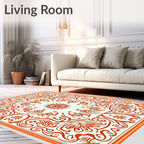 Vibrant Orange Floral Swirls Rug