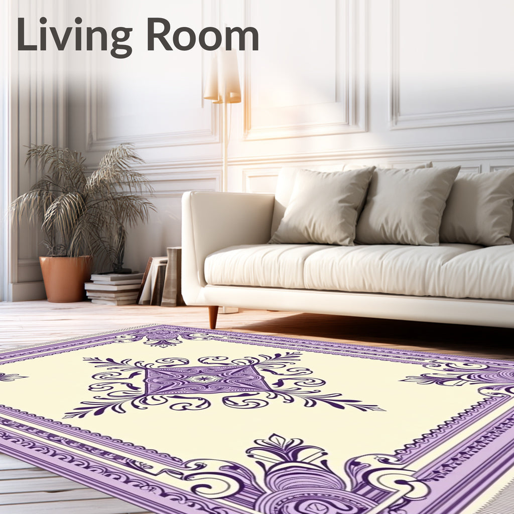Lavendar Scrolls Cream Medallion Rug