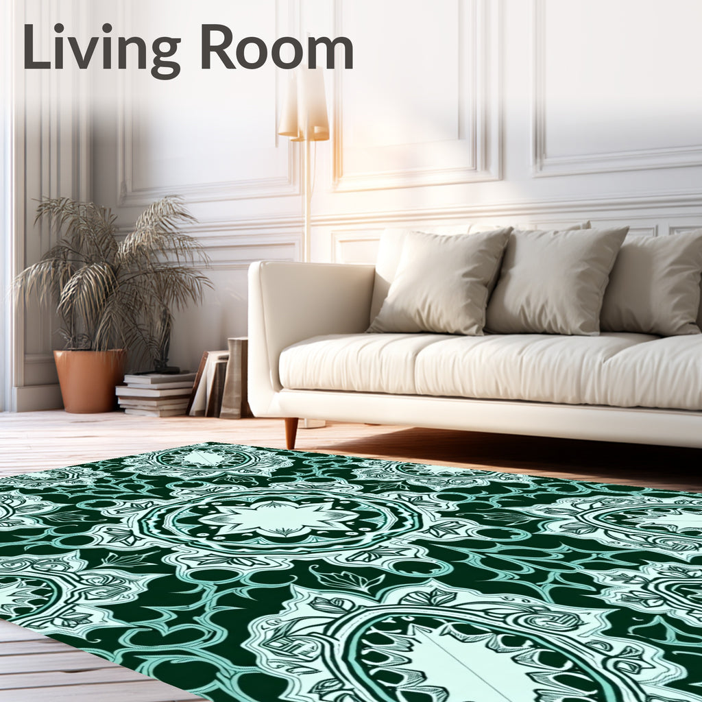 Teal and Emerald Medallion Mandala Rug