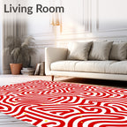 Red White Maze With Yellow Dots Rug