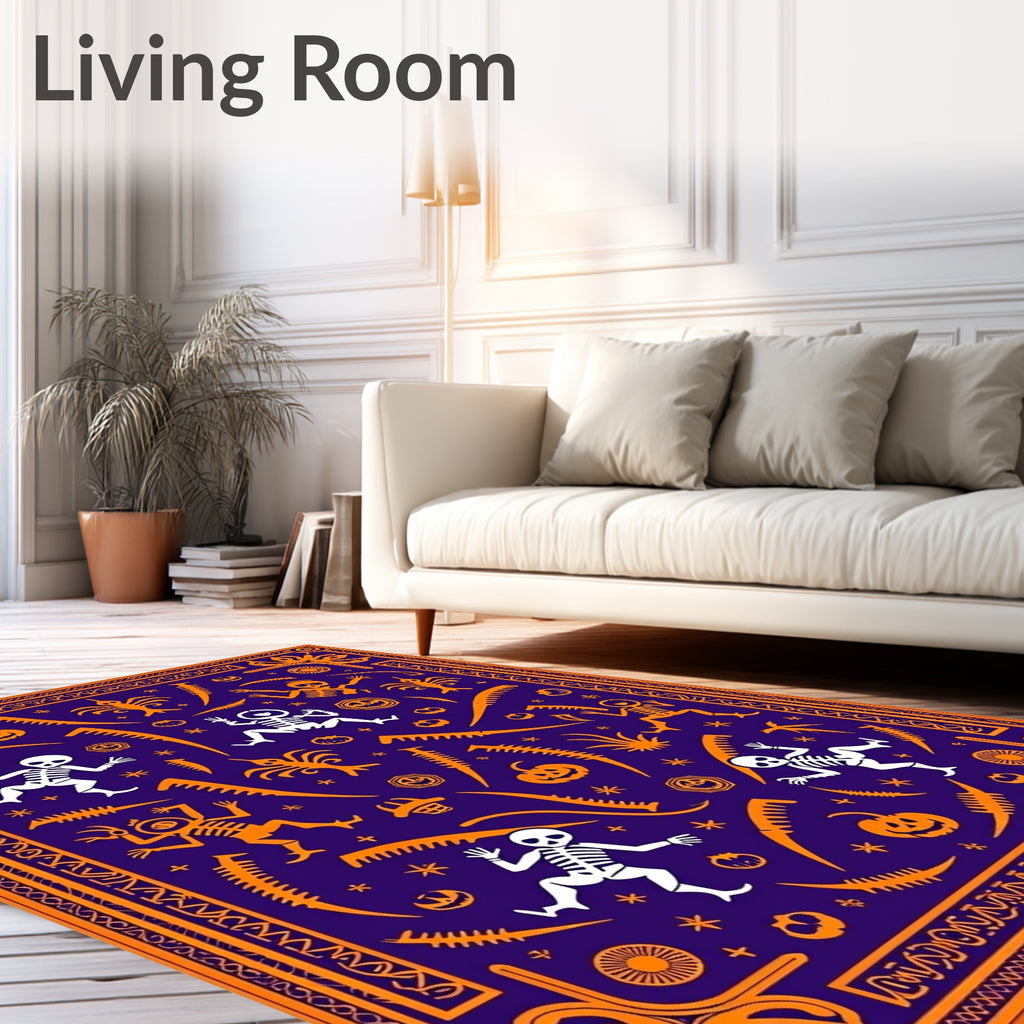 Orange Halloween Skeleton Pumpkin Border Rug