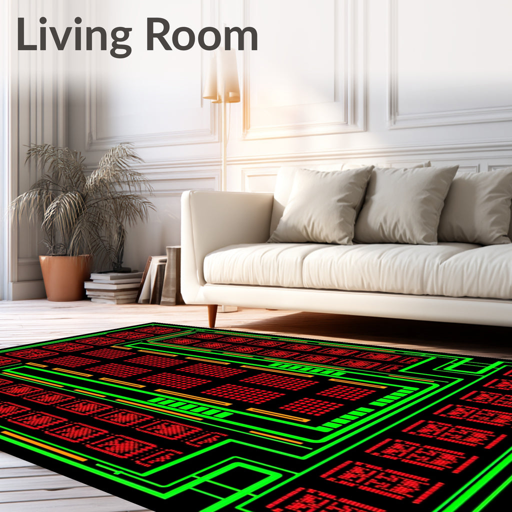 Red Green Geometric Square Repeat Rug