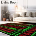 Red Green Geometric Square Repeat Rug