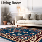 Antique Blue Cream Red Floral Medallion Rug