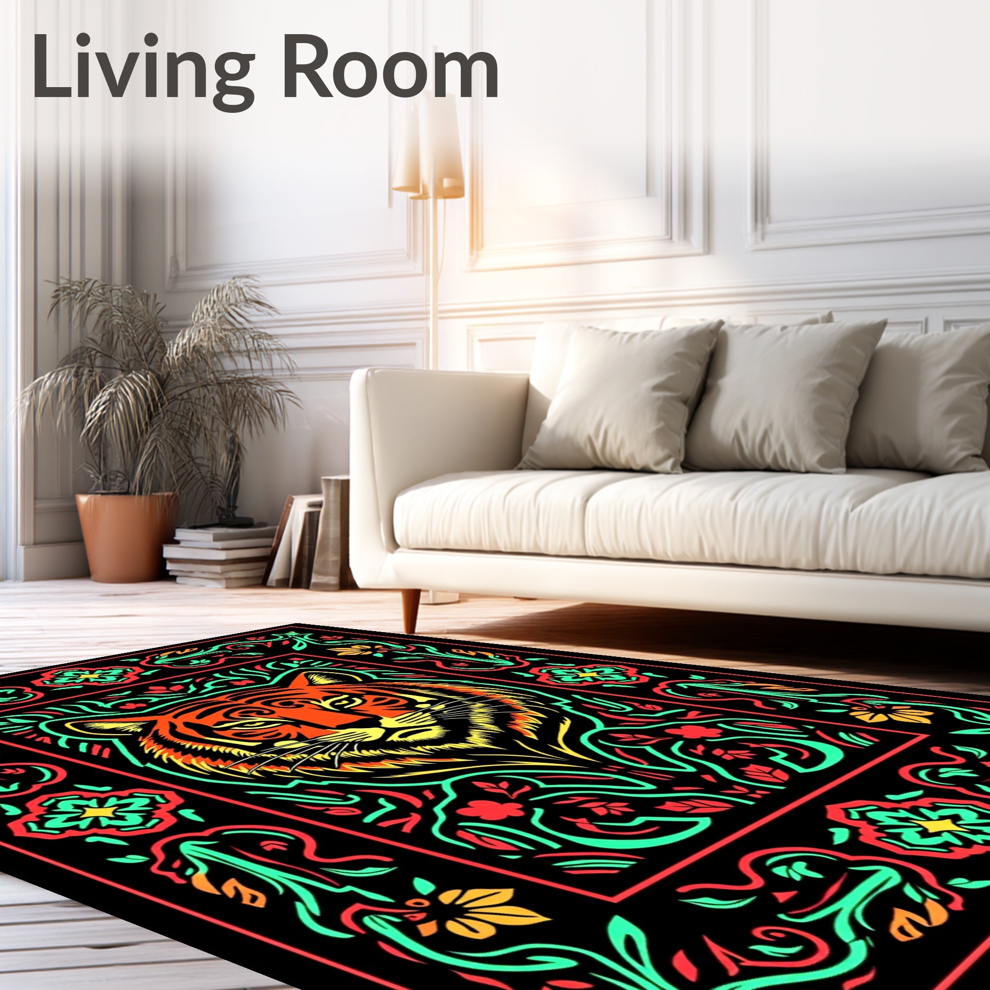 Bold Tiger Floral Border Rug