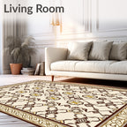 Cream Brown Medallion Geometric Border Rug