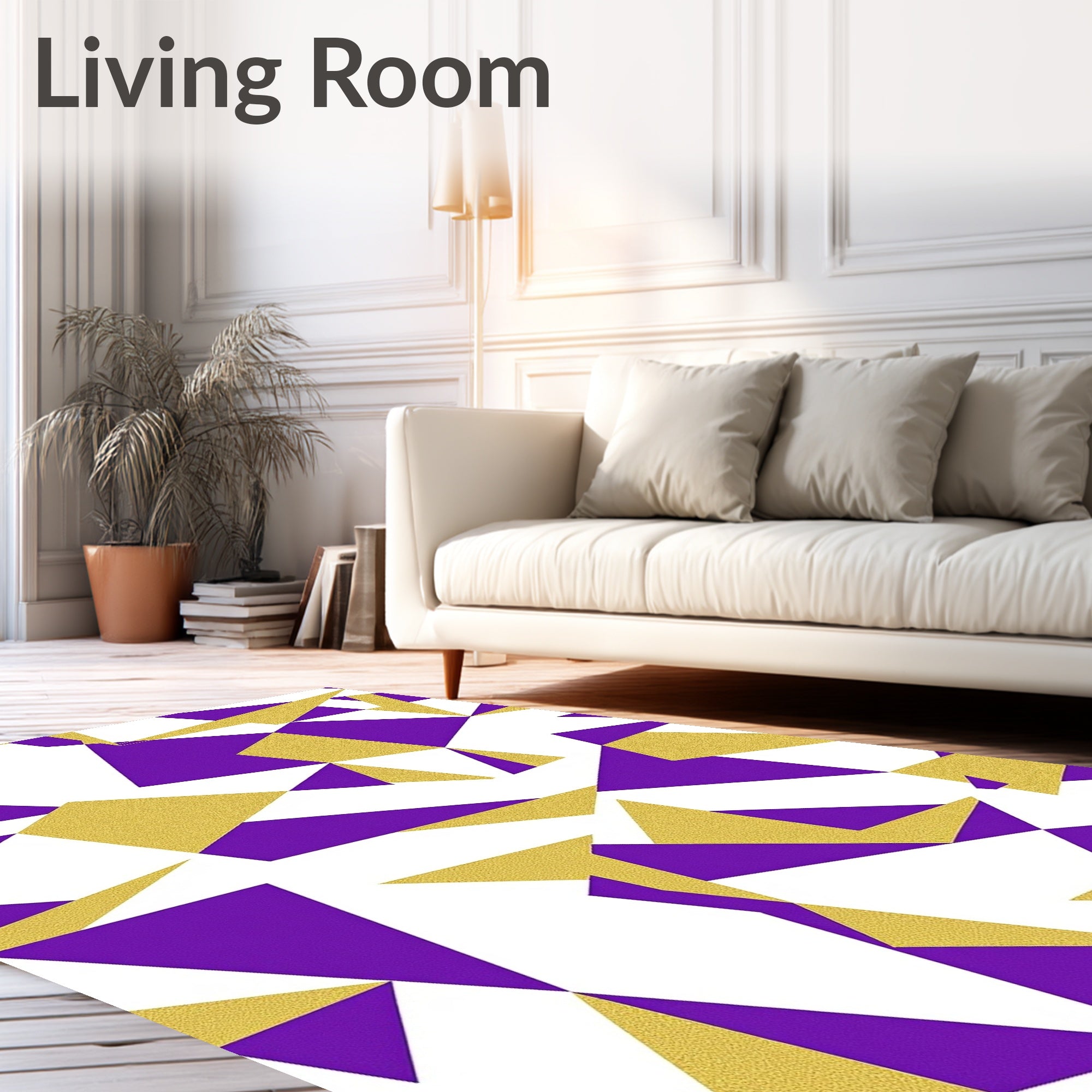 Modern Purple Gold Geometric Angles Rug