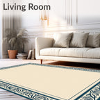 Classic Navy Floral Bordered Cream Rug