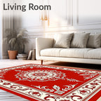 Bold Red Vintage Floral Lattice Rug