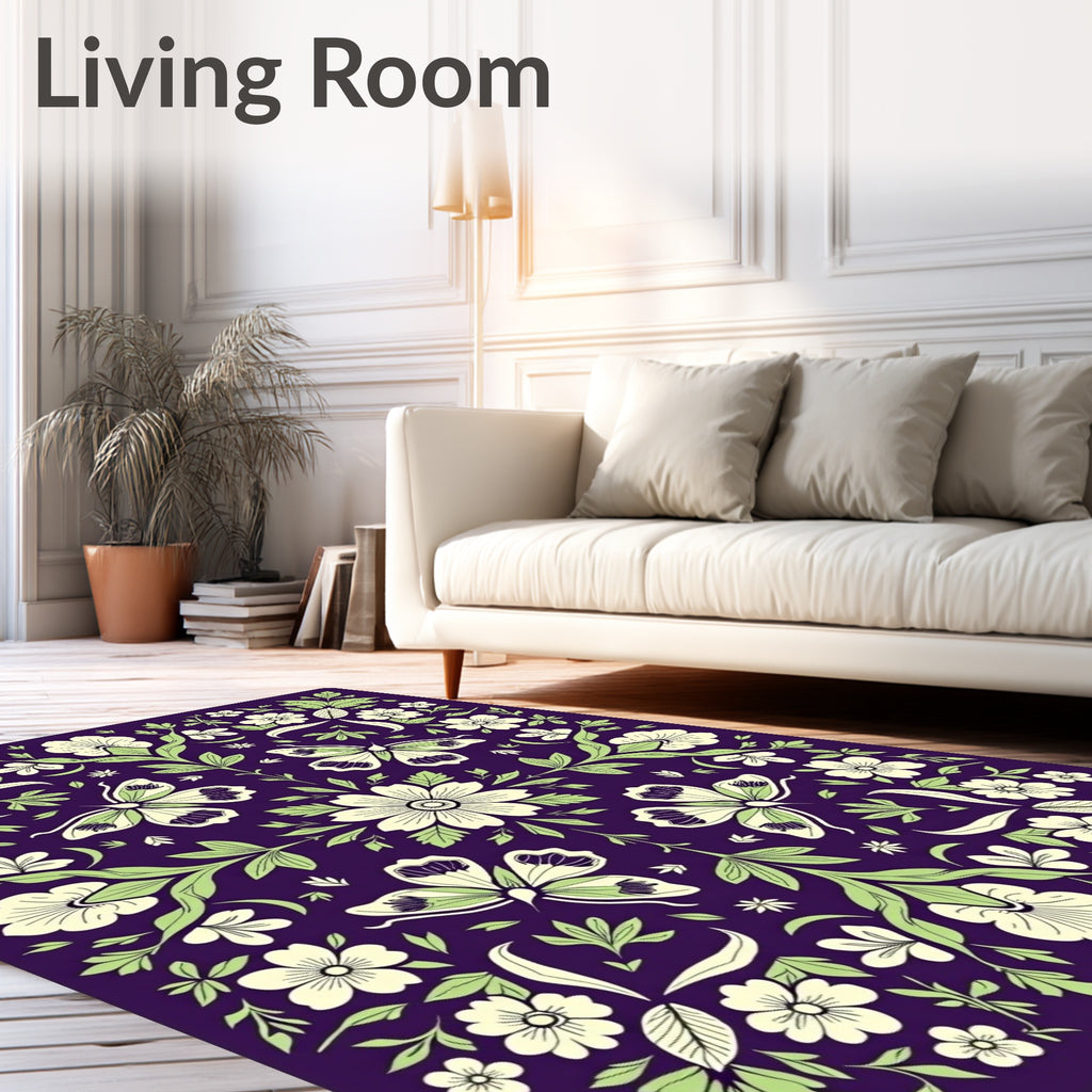 Vibrant Plum Butterfly Garden Floral Rug