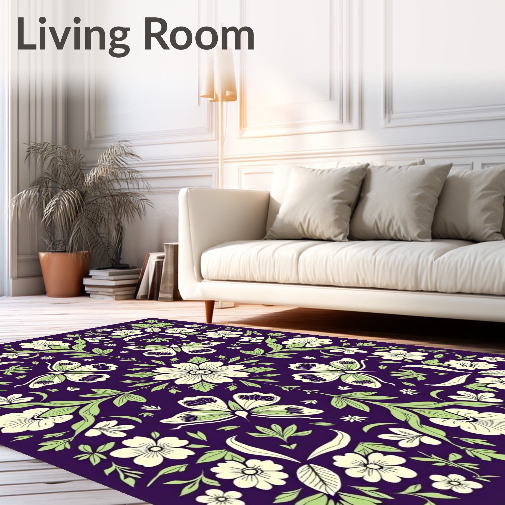 Vibrant Plum Butterfly Garden Floral Rug