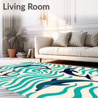 Navy Blue Dolphins Ocean Waves Rug