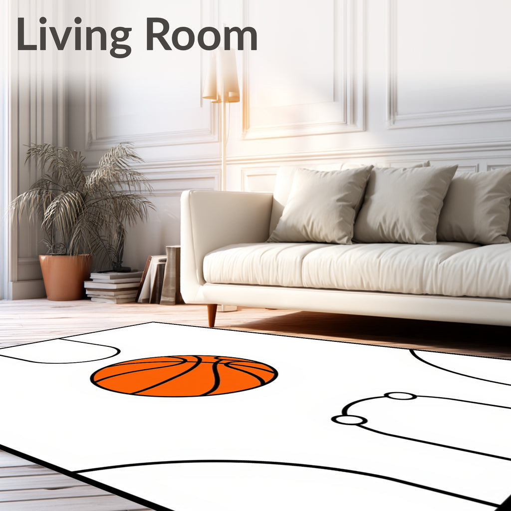Orange Basketball Court Lines Rug
