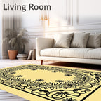 Ornate Black Floral Laurel Border Rug