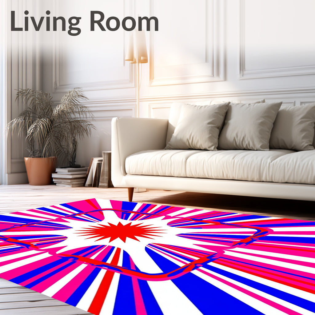 Radiant Geometric Burst Red Blue Rug