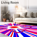Radiant Geometric Burst Red Blue Rug