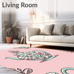 Pale Teal Floral Teapot Botanical Rug