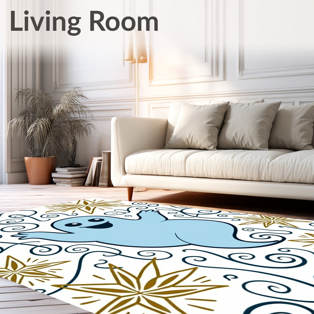 Playful Blue Ghost Whimsical Stars Rug