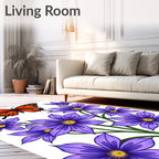 Vibrant Orange Butterfly Purple Flowers Rug