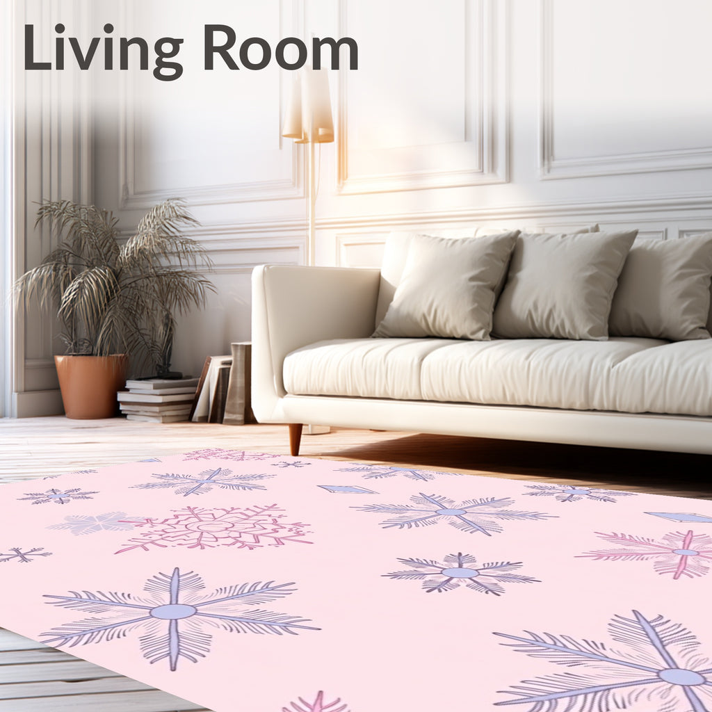 Whimsical Pink Lavender Snowflake Scatter Rug