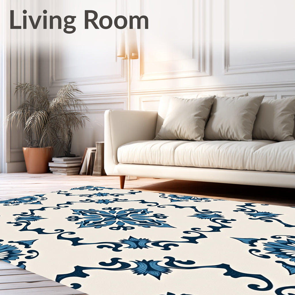 Blue Vintage Floral Medallion Rug