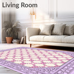 Pastel Pink Checkerboard Floral Border Rug