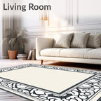 Ornate Ivory Black Floral Border Rug