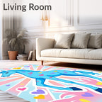 Magical Blue Unicorn Hearts Celebration Rug