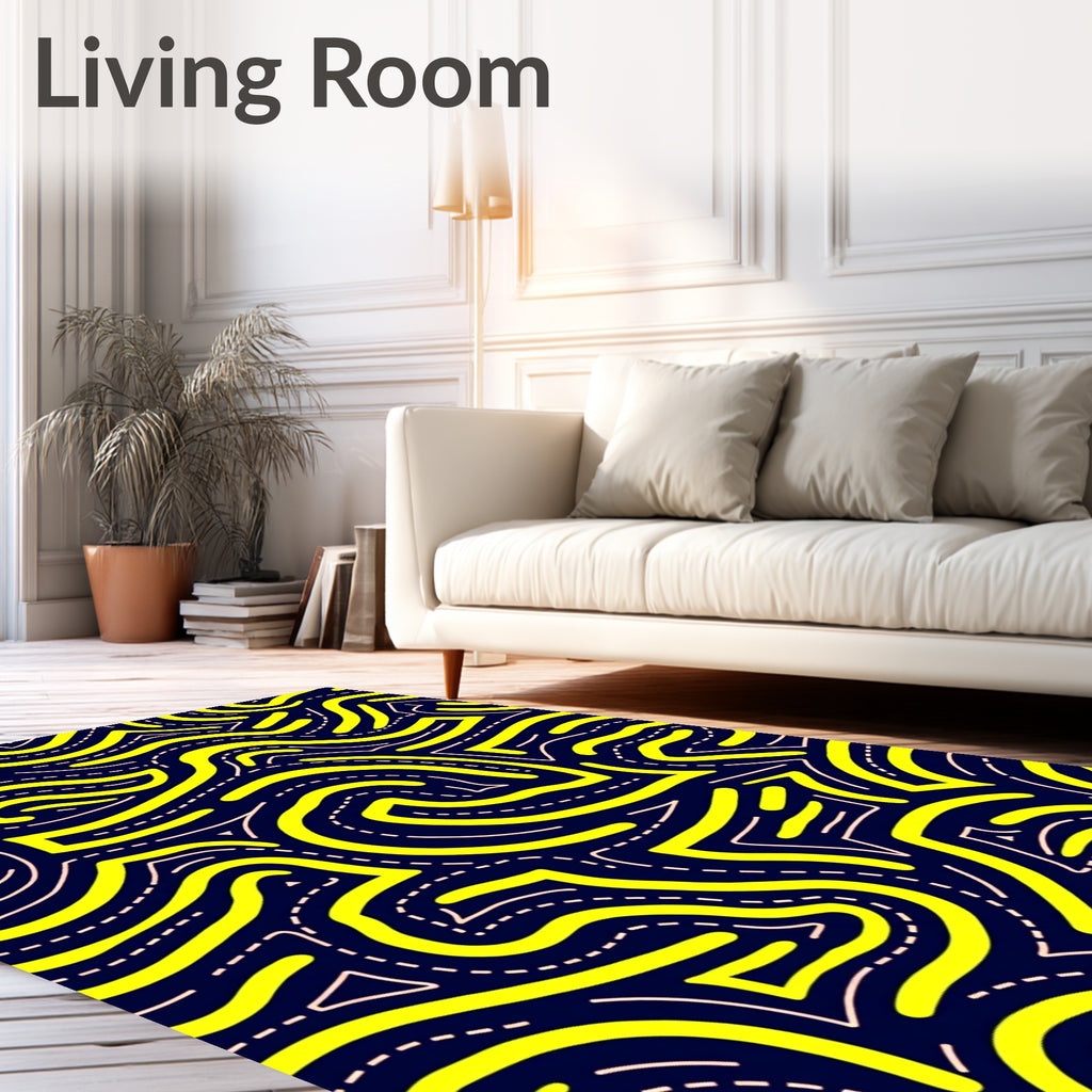 Retro Yellow Wavy Line Art Rug