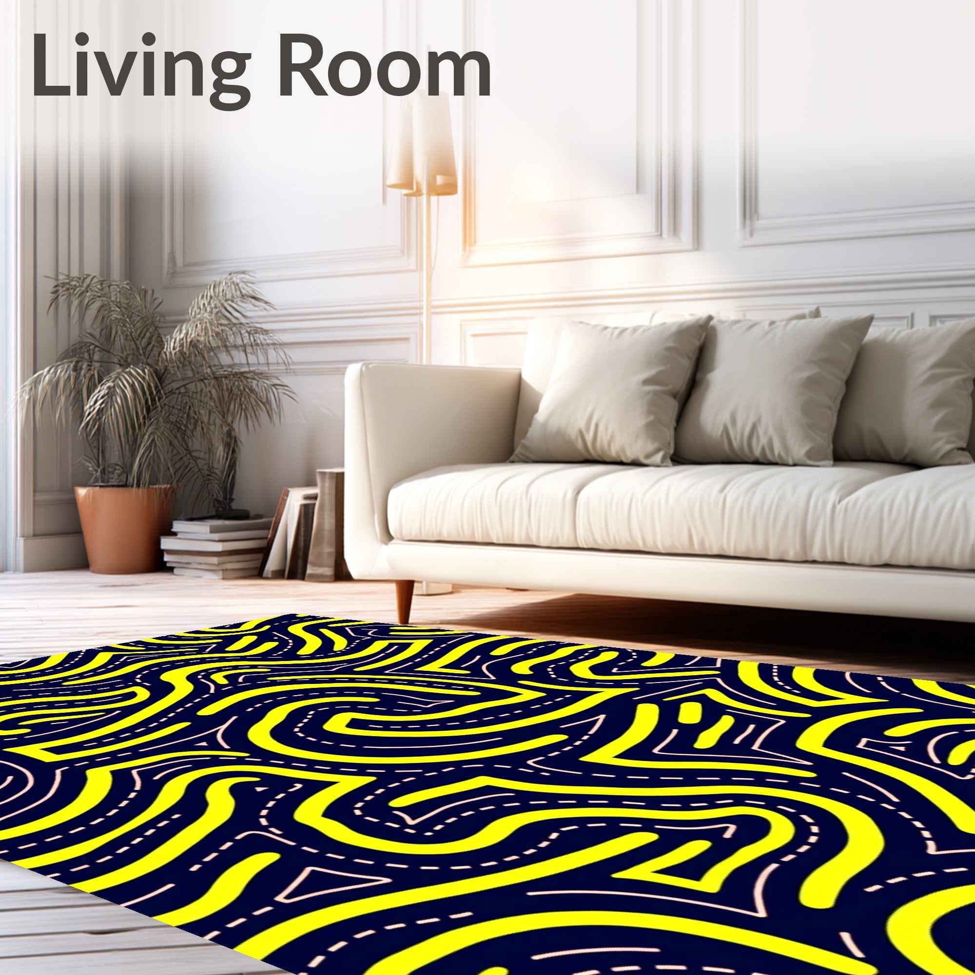 Retro Yellow Wavy Line Art Rug