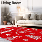 Red White Train Christmas Tree Repeat Rug
