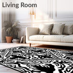 Black White Classical Floral Arabesque Rug