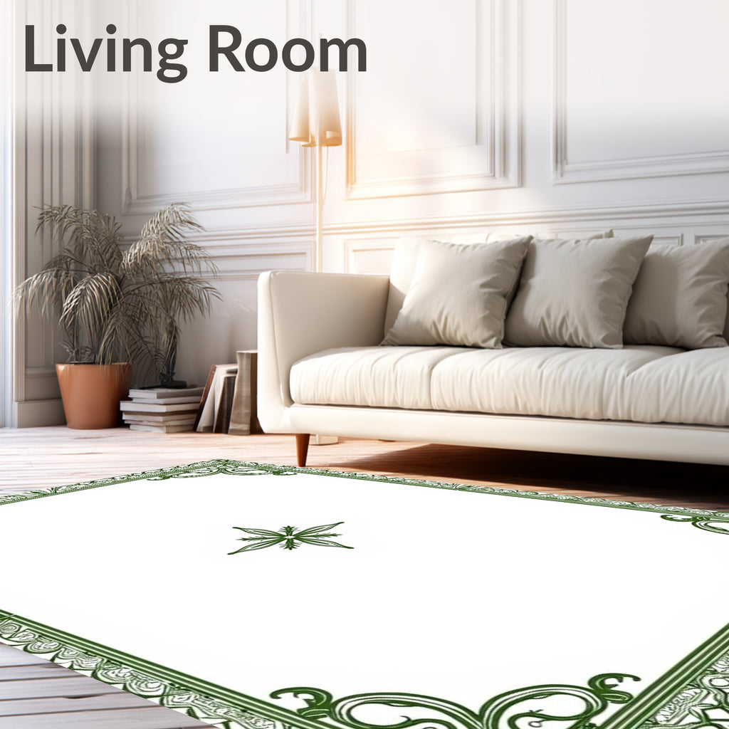Ornate Green Filigree Border Star Rug