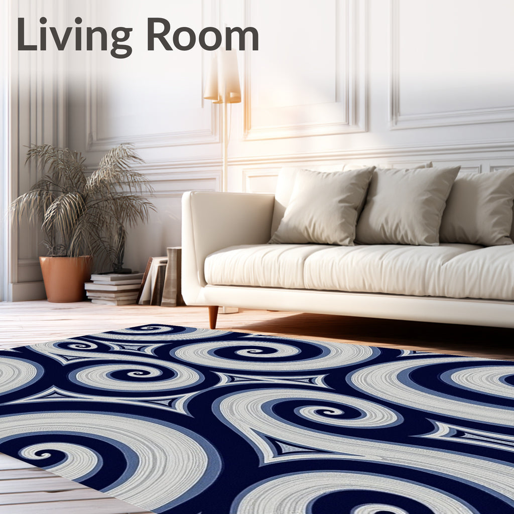 Navy Blue Swirling Abstract Spirals Rug