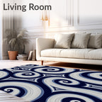 Navy Blue Swirling Abstract Spirals Rug