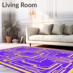 Modern Yellow Labyrinth Purple Rug