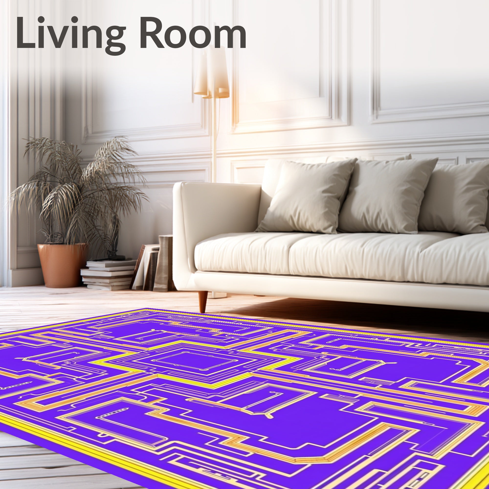 Modern Yellow Labyrinth Purple Rug
