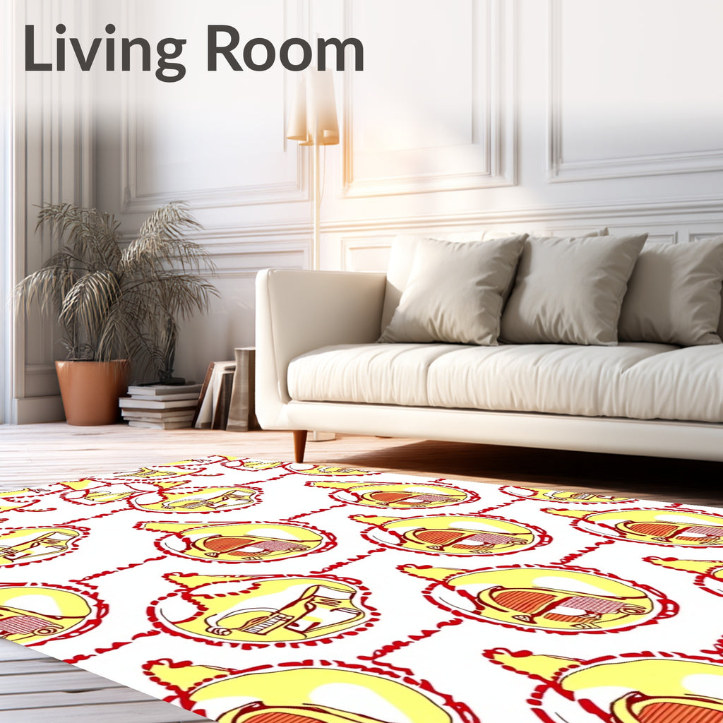 Yellow Red Mid-Century Robot Forms Rug