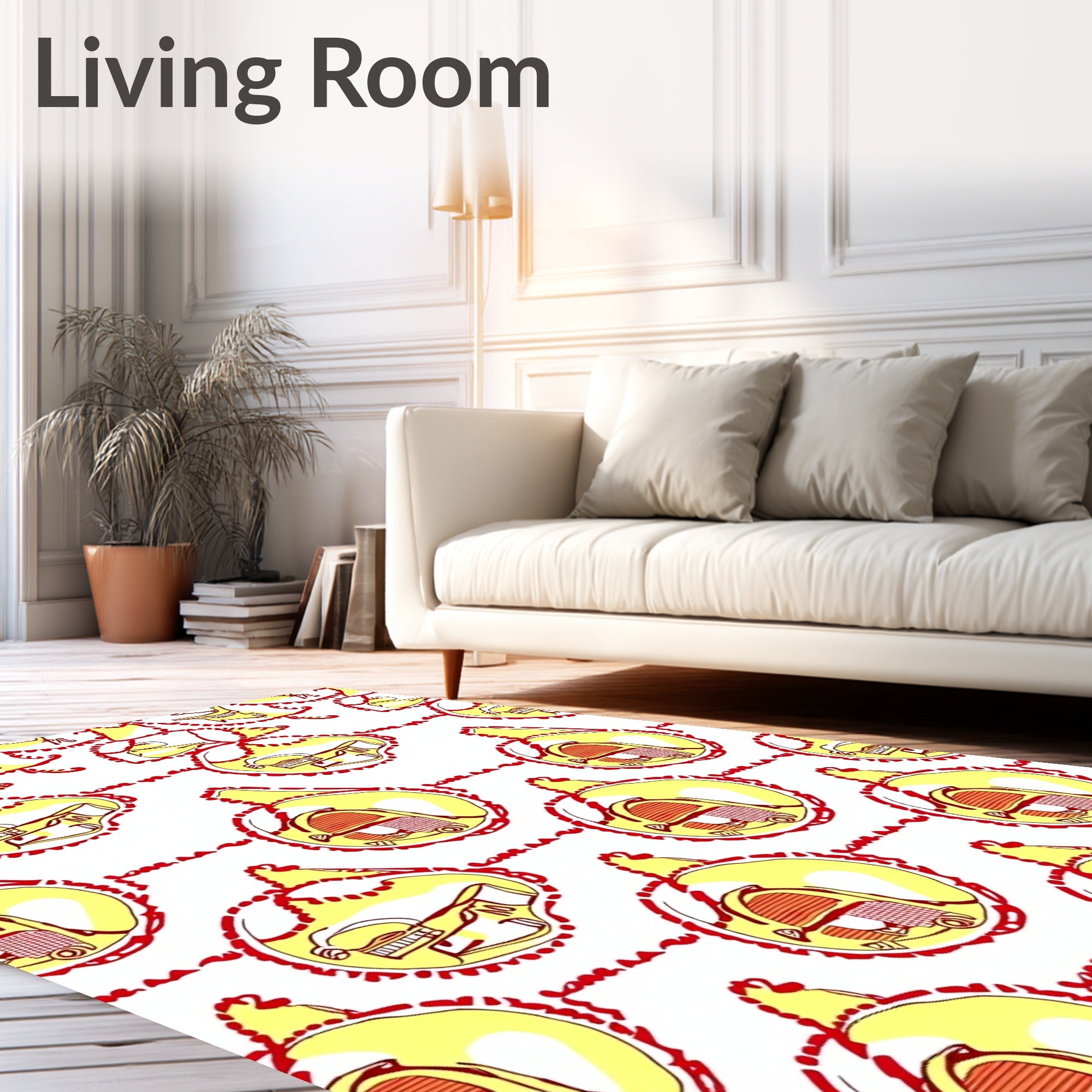 Yellow Red Mid-Century Robot Forms Rug